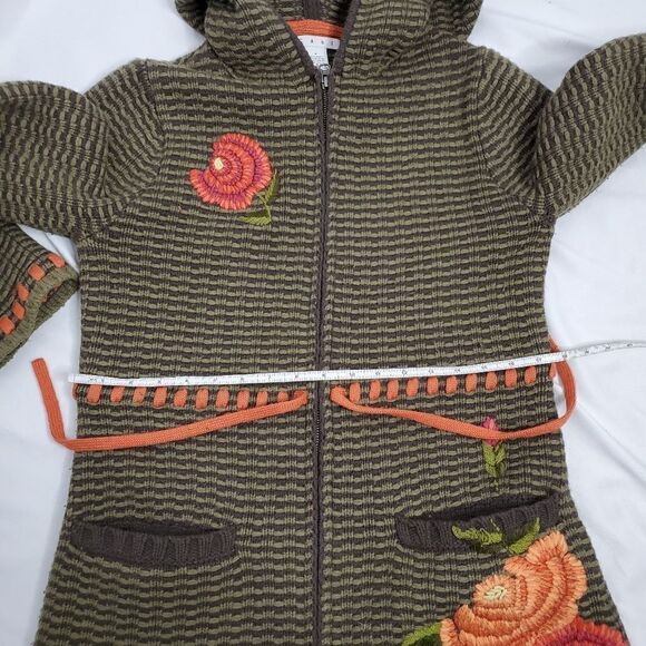 CABI green floral‎ wool blend nubby knit cardigan sweater #699 S - Picture 9 of 10